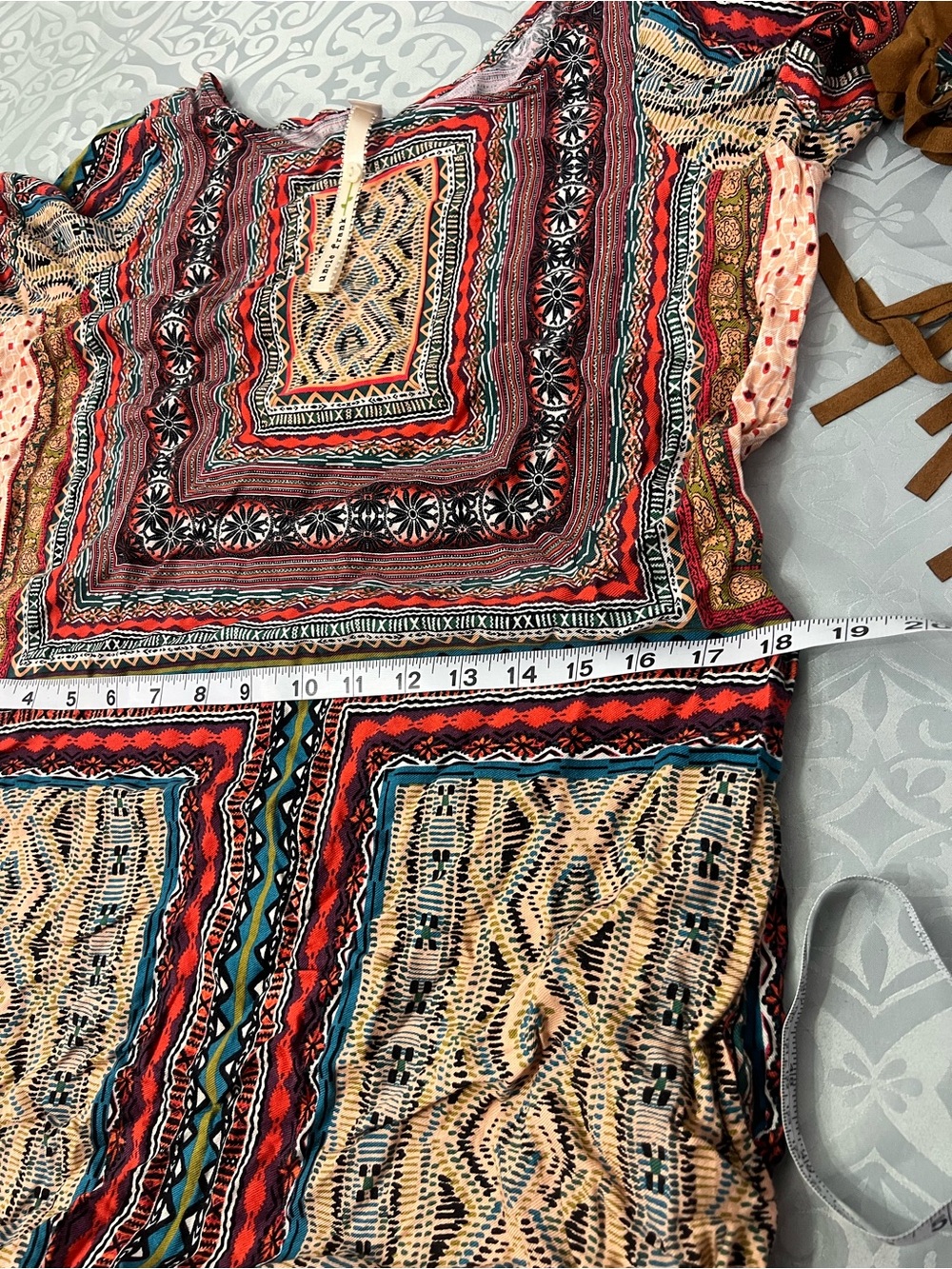 Uncle Frank by Anthropologie Geometric Embroidered dress  with Red&Teal Accentst - Picture 7 of 11